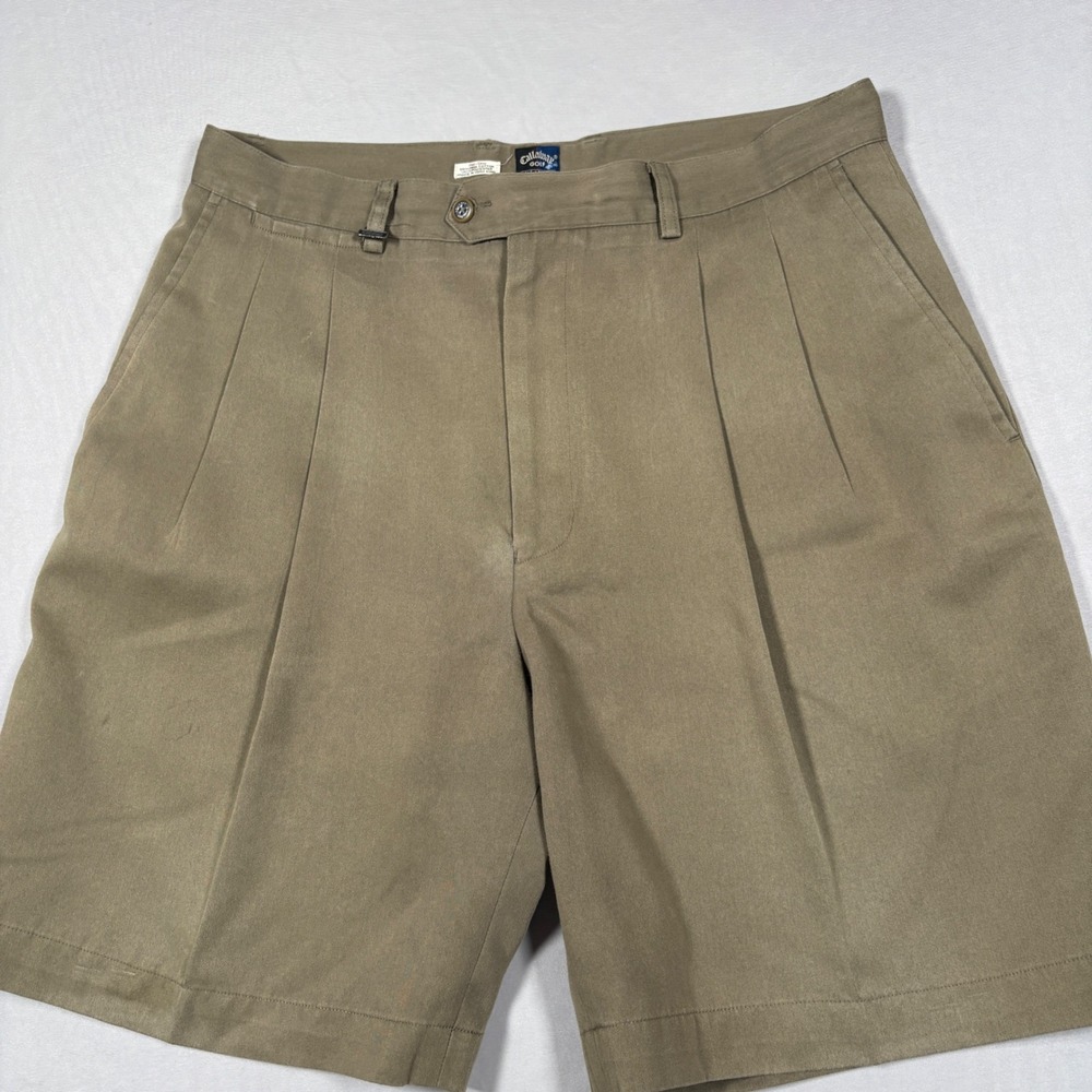 Vtg Callaway Golf Nordstrom Pleated Shorts Mens 34 Khaki Tan Pima Cotton Blend
